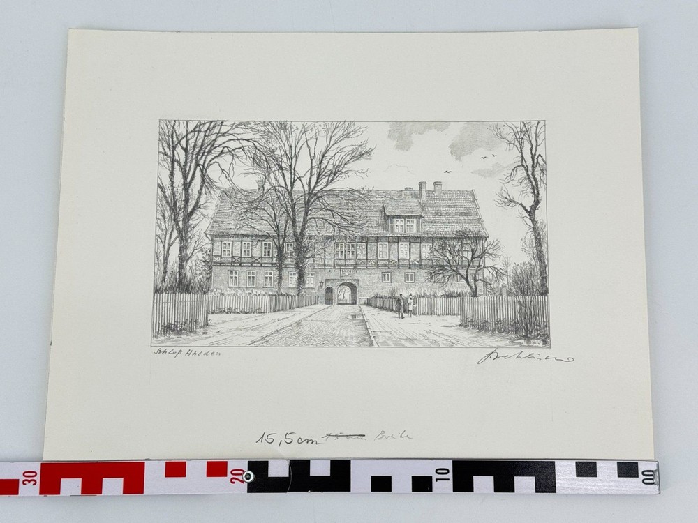 * HEINZ WEHLISCH DRAWING CASTLE HLDEN VIEW SIGNED