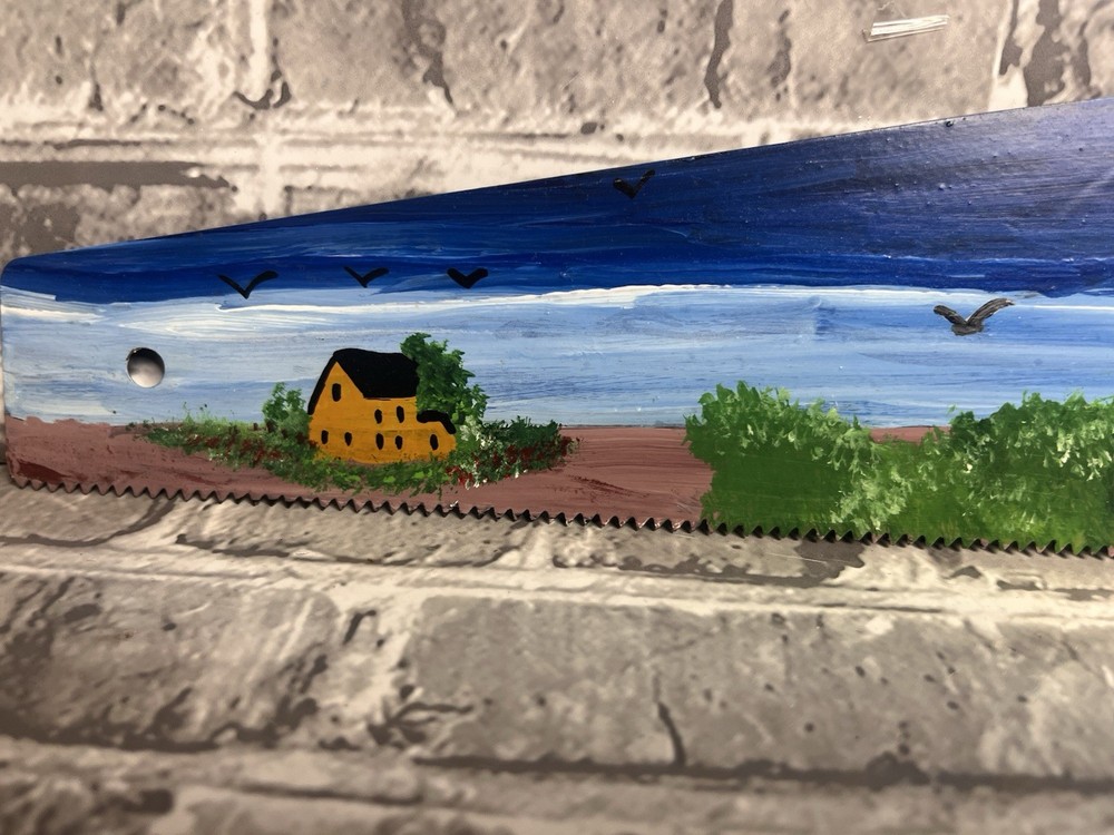 Hand Painted Hand Saw Folk Art Lighthouse Seaside Primitive Rustic Decor 24”
