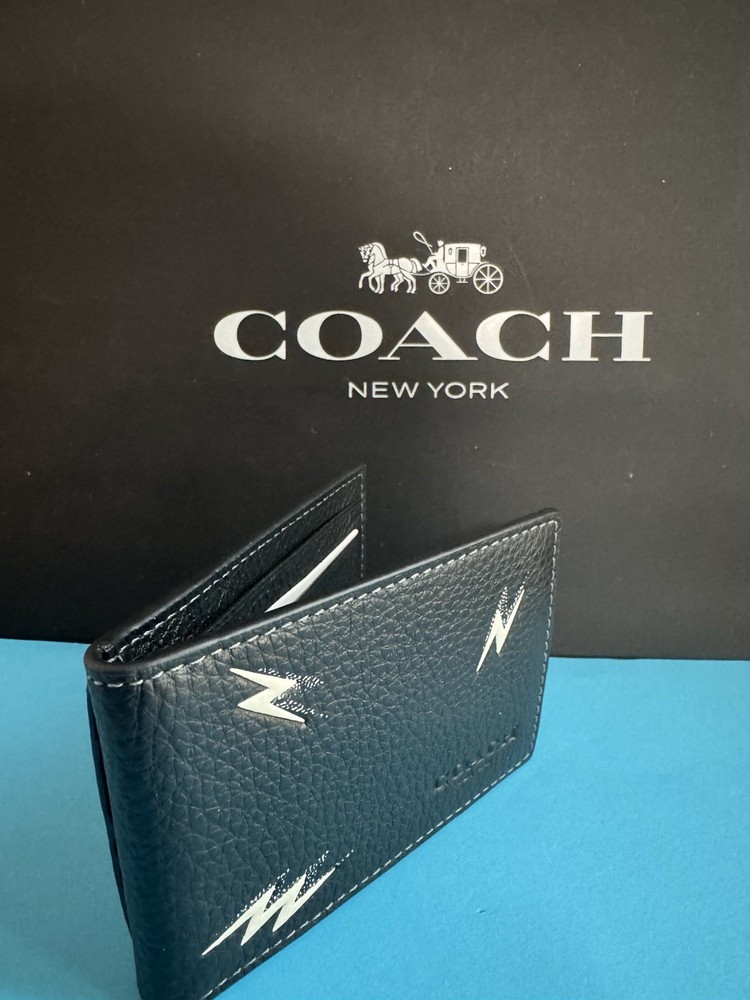 NWT Coach Compact Billfold With Lightning Bolt Print Leather Black Multi