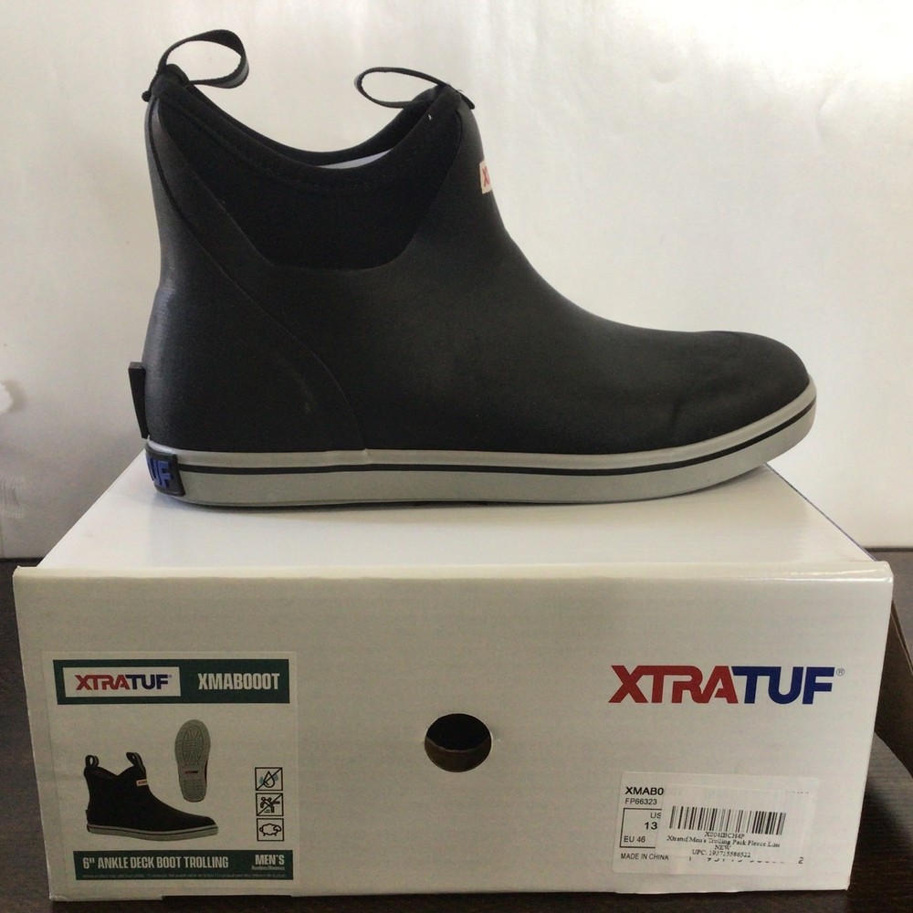 Xtratuf Mens Fleece Lined Ankle Deck Boot Waterproof Black Size 13 Pull On Boot