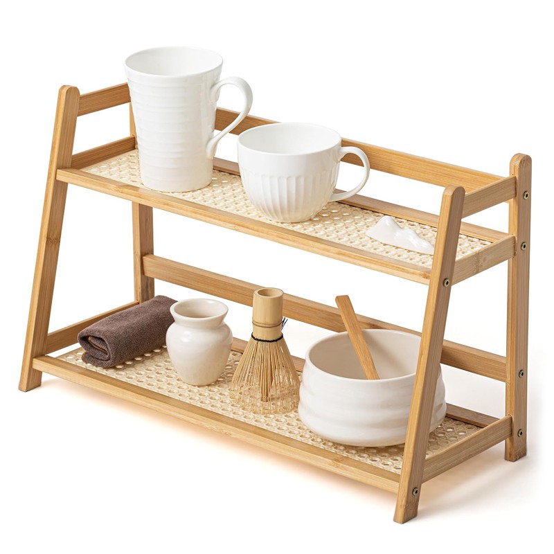 Wicker-Look Coffee Station Organizer Mug Holder Countertop Kitchen Counter Shelf