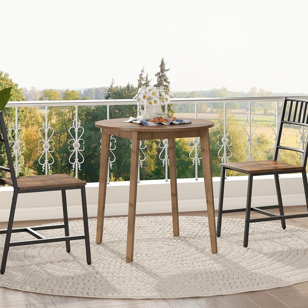 Bamboo Dining Table Round Dining Table 27.5" Kitchen Table for Small Space