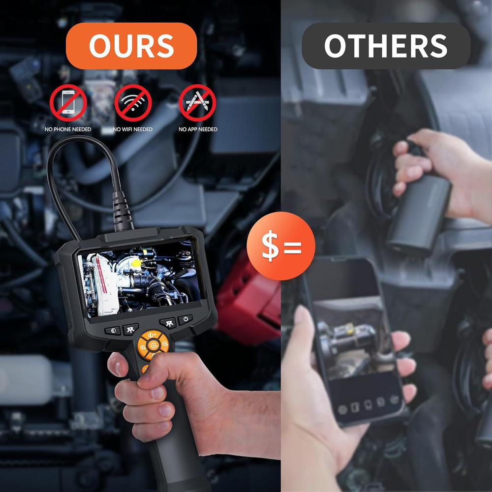 Endoscope Camera with Light, 1080P HD Borescope with 8 Adjustable Lights, 4.3" E