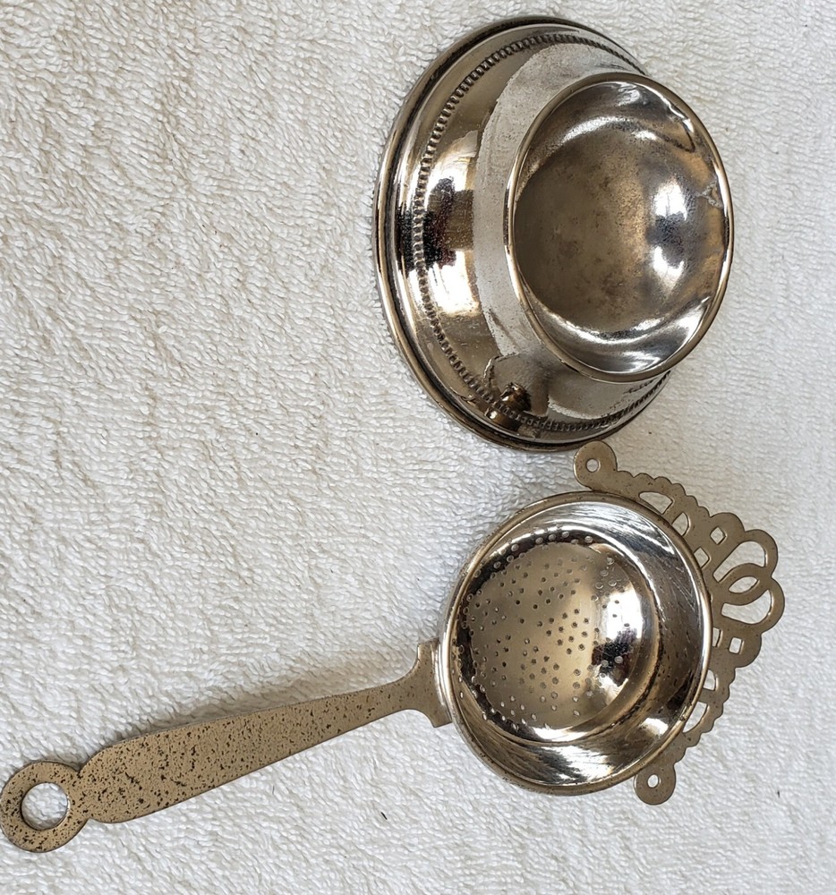 ANTIQUE/ VINTAGE GERMAN SILVER TEA STRAINER & UNDERPLATE