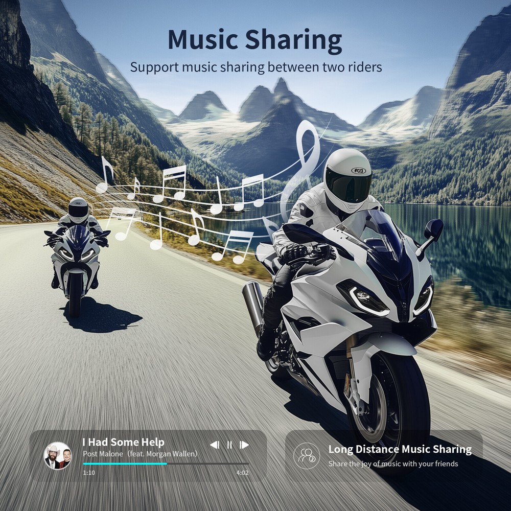 T1 Motorcycle Intercom Bluetooth Helmet Headset 2-way 1km Communication +Sticker