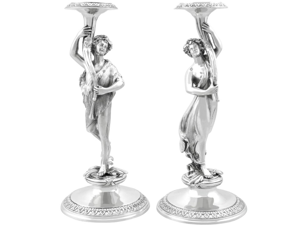 Antique Victorian Sterling Silver Figural Candlesticks (1865)