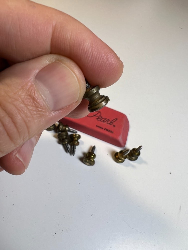 10: Tiny Small Vintage Mid Century Solid Brass Feet Knobs Handles Screw Hardware