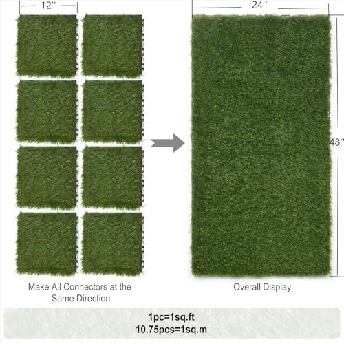 Artificial Grass Turf Tile 12"x12" Synthetic Turf Grass Self-Draining