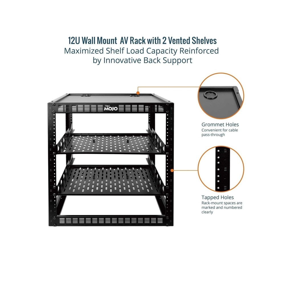 12U Open Frame Network Rack for IT & AV Gear, AV Rack Floor Standing