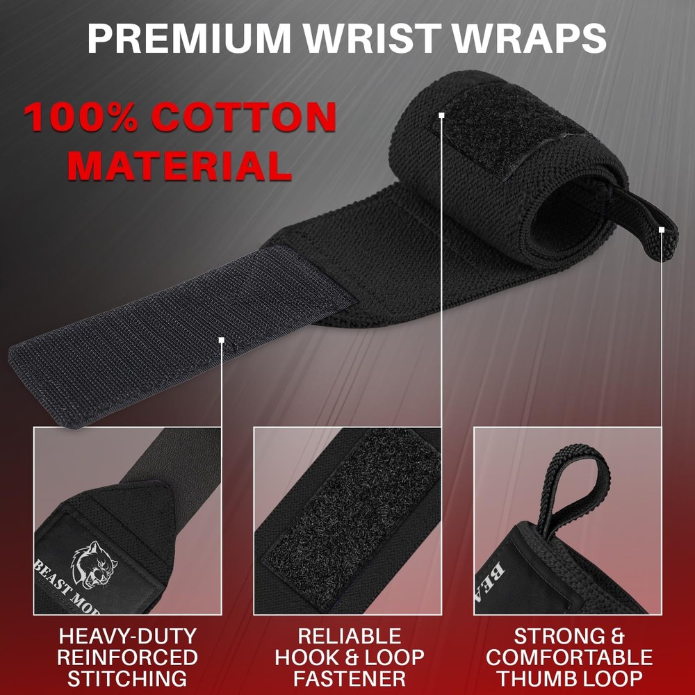HeavyDuty Weightlifting Wrist Wraps with Thumb Loop for Powerlifting & Training