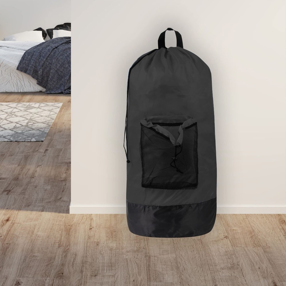 Laundry Sack Backpack with Adjustable Shoulder Straps and Reinforced Mesh, Black
