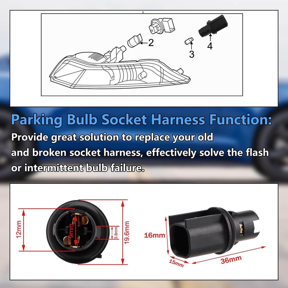 2-Pack Side Marker Light Bulb Socket Connector Pigtail Harness Kit, Fit for Ford