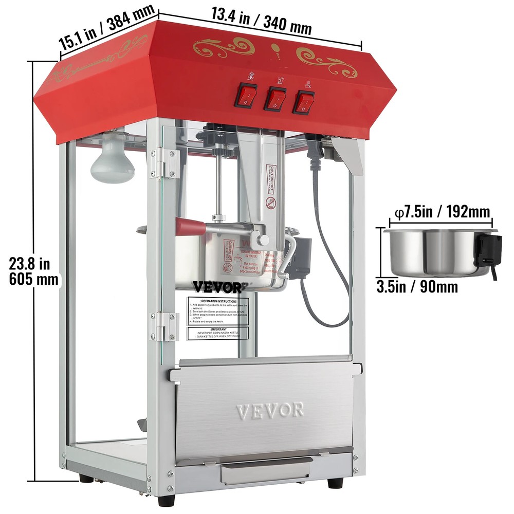 8/12Oz Electric Popcorn Maker Commercial Popper Machine Automatic Corn