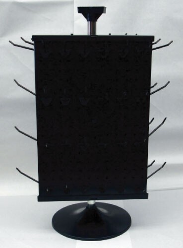 3 Sided Black Counter Top Peg Board Spinner Rack Display with Hooks