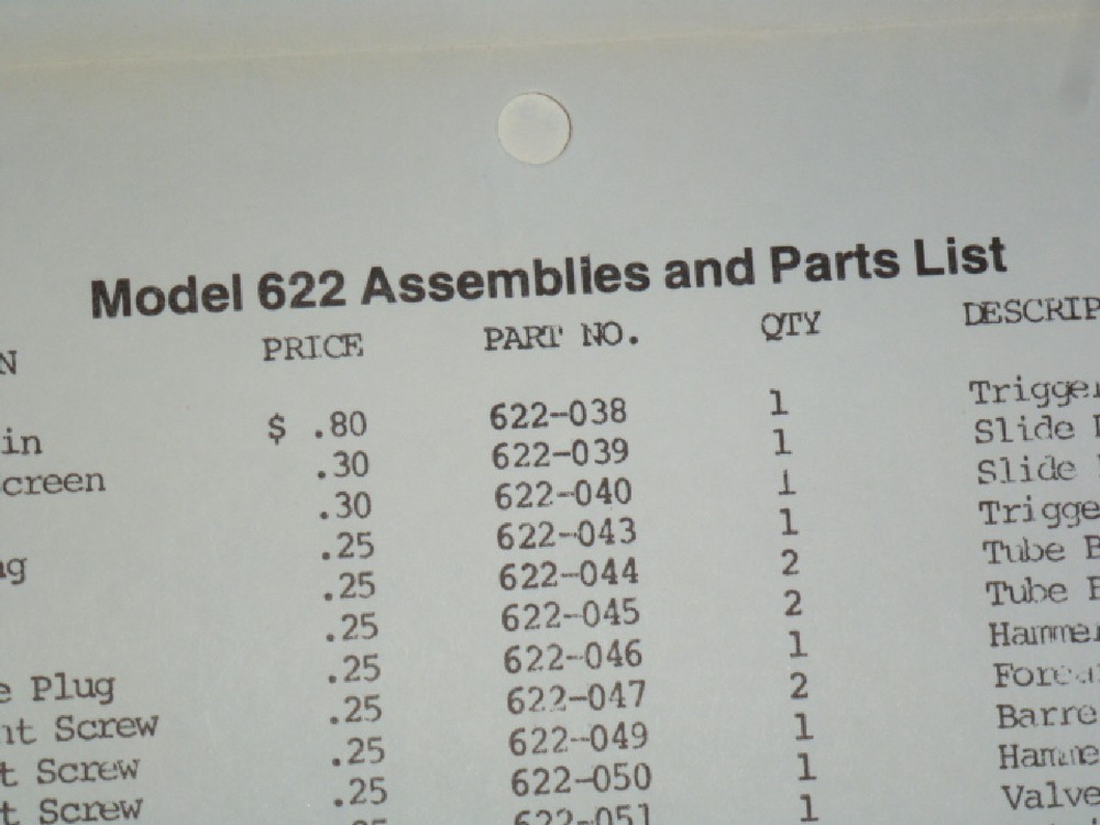 Crosman 622 Service Manual With Exploded View