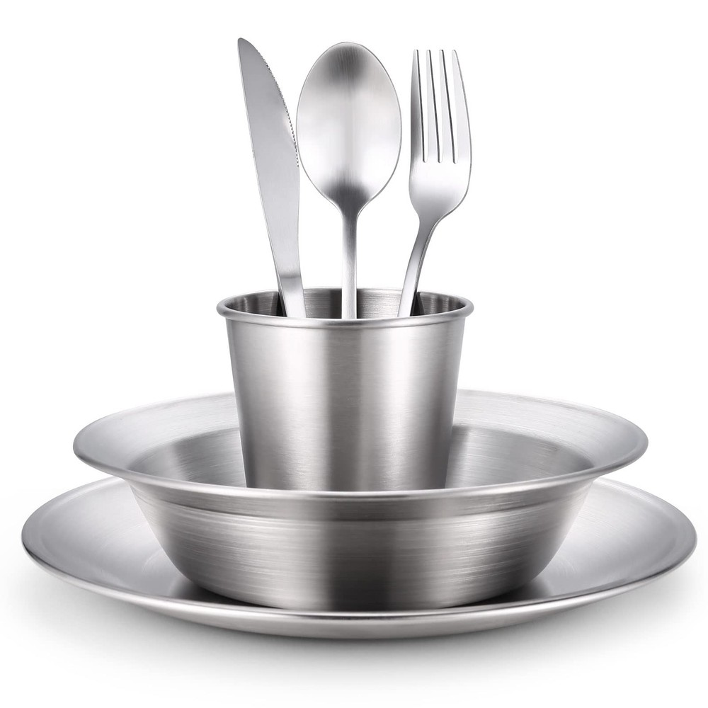 Complete Messware Kit Polished Stainless Steel Camping dinnerware Camping Coo...
