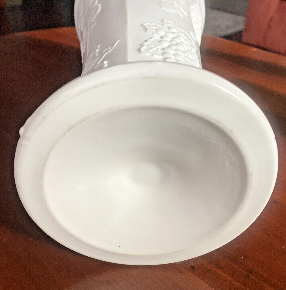 Faux Milk Glass 10" Grape Pattern Vase