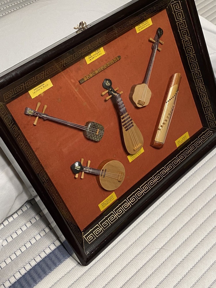 Ancient Chinese Dynasty Miniature Musical Instruments Shadow Box Display