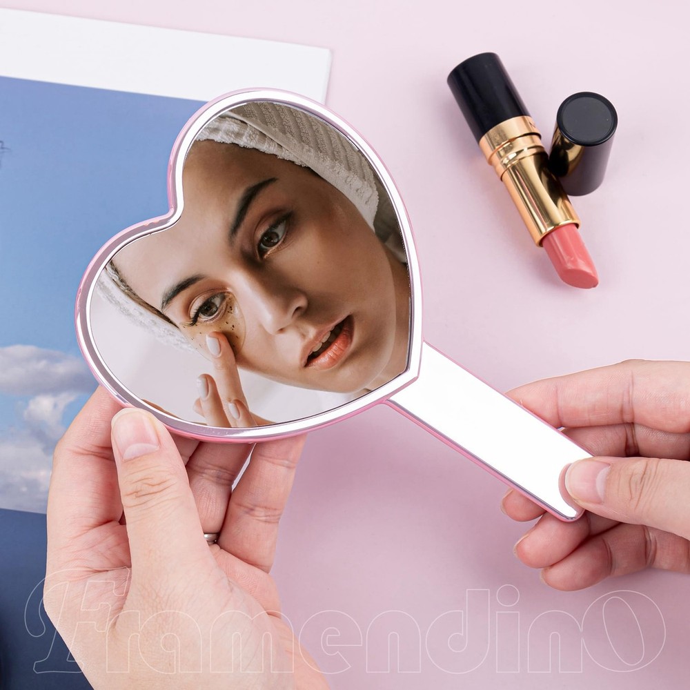 , 2 Pack Glitter Handheld Mirror Cute Heart Portable Cosmetics Makeup Compact...
