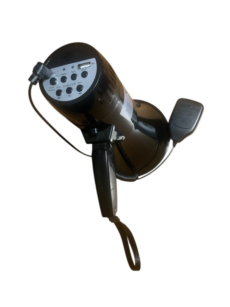 Black Handheld Megaphone with Microphone, Strap, Portable Loudspeaker - EX