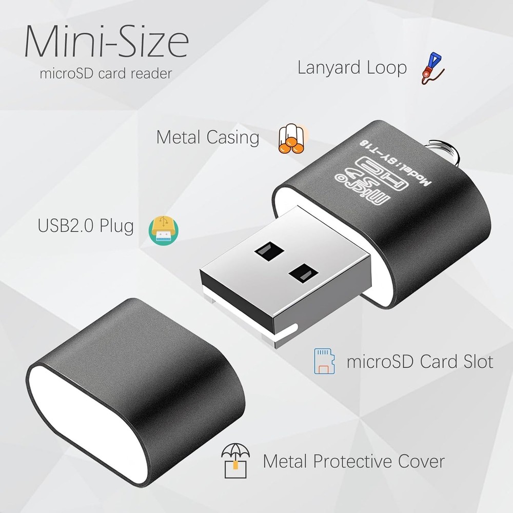 [3 Pack] Card Reader for Android,Micro SD Card to USB Adapter - (Black)