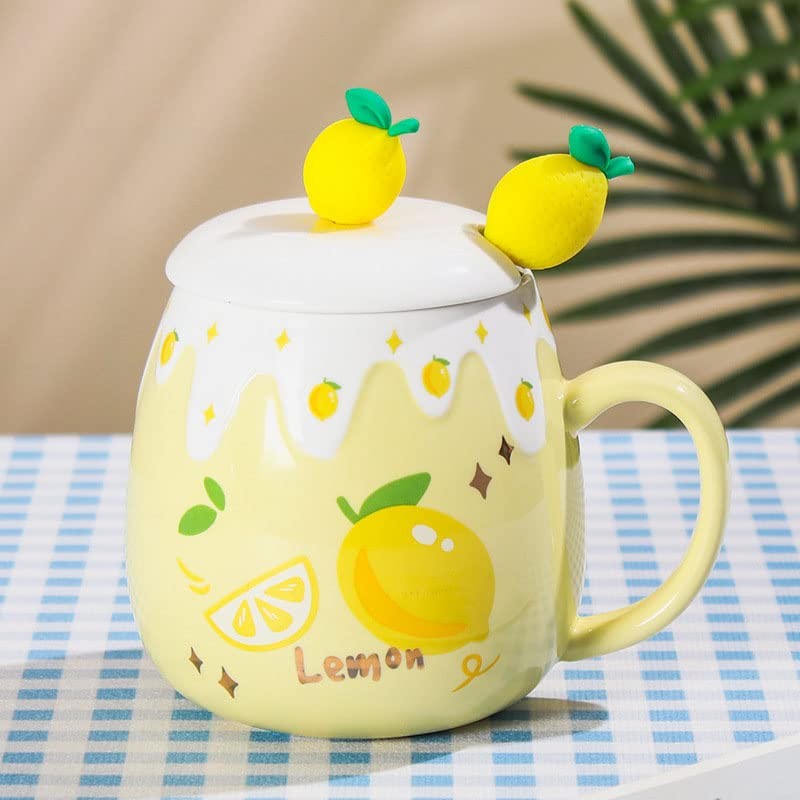 Ceramic Mug Lemon Coffee Cup Water Cup with Lid and Spoon