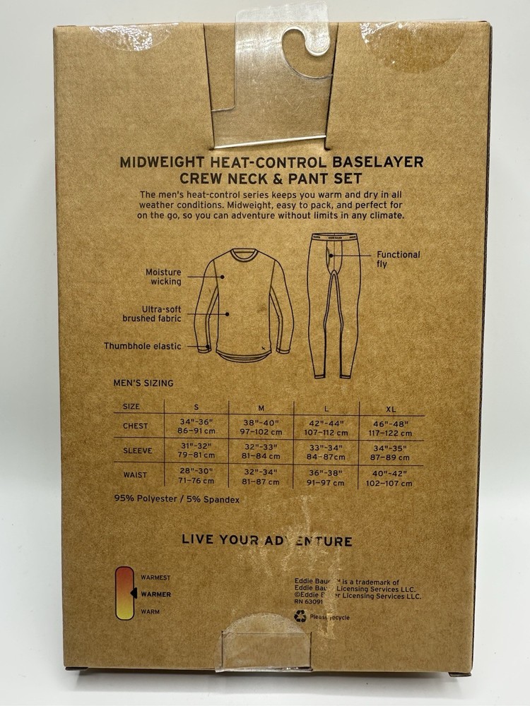 2-Piece Set Eddie Bauer MIDWEIGHT Base Layer Crew / Pant Set Men’s Medium New