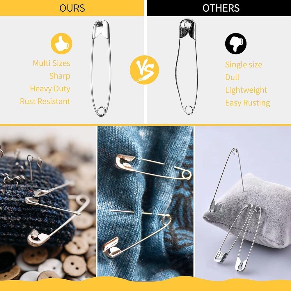 150 Pcs Silver Safety Pins Assorted Sizes Bulk