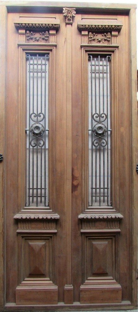 Double antique entry door with iron insert X1798