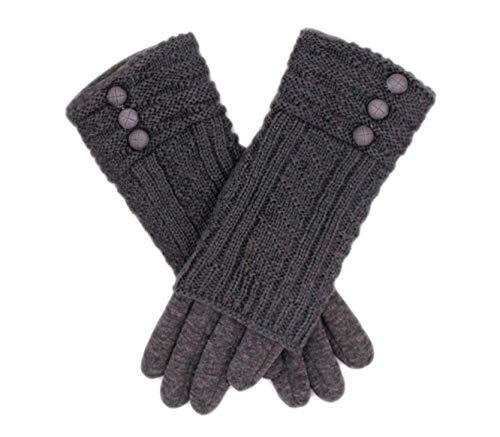 Winter Warm Knit Fingerless + Touchscreen Texting Thick Cotton Full Dark Grey