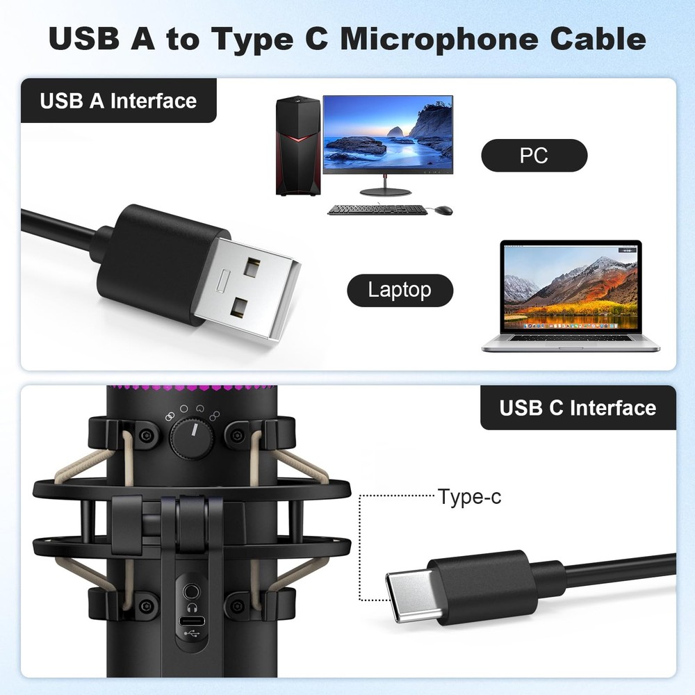 USB Data Charging Cable Cord with HyperX QuadCast 2, SoloCast, QuadCast S USB...