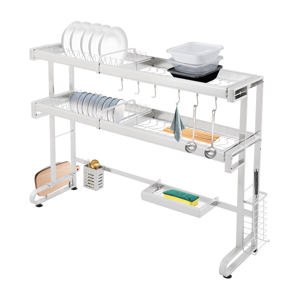 2-Tier Over Sink Dish Drying Rack, Stainless Steel Expandable Over Kitchen Sink