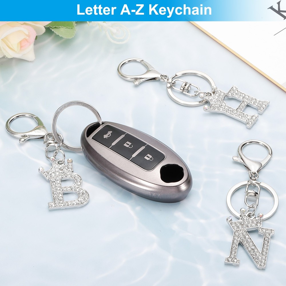 Initial Letter Keychain, Letter m Crown Design Charm, Silver Tone