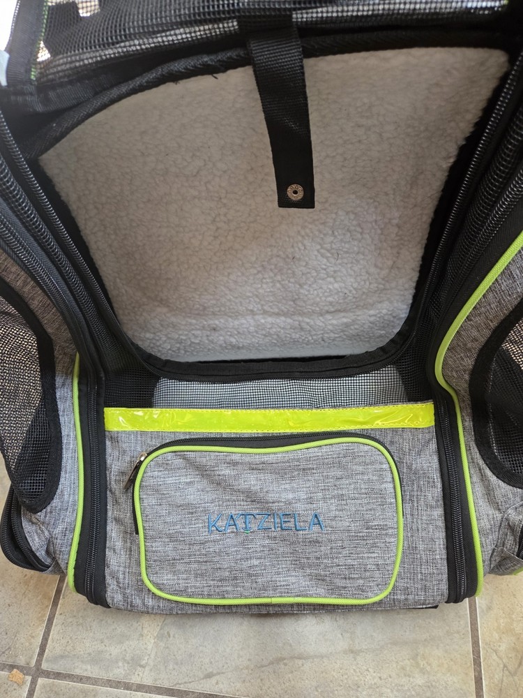Katziela Pet Carrier Grey Yellow Rolling Backpack Slightly used