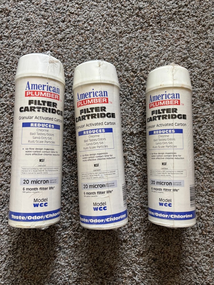 3 American Plumber  GRANULAR ACTIVATED CARBON 20 MICRON WCC FILTER CARTRIDGE NEW