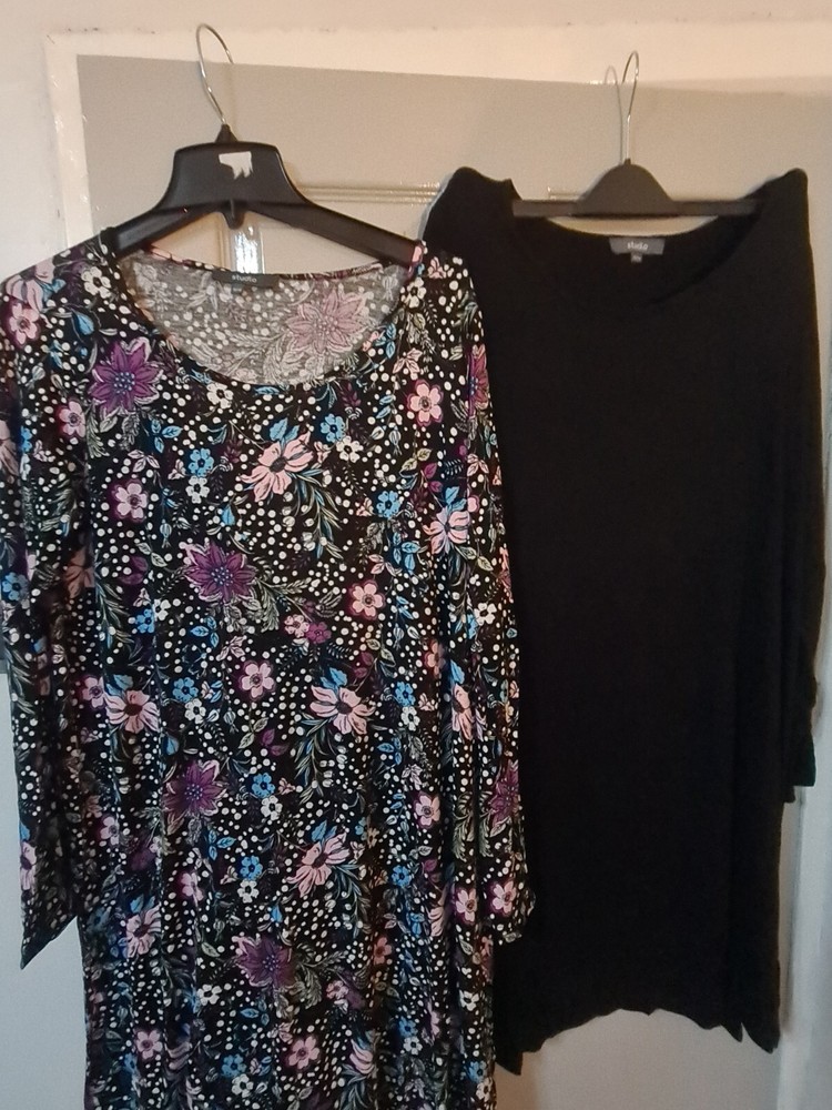 2PK STUDIO TOPS  BLACK AND MULTICOLOURED SIZE 16-18