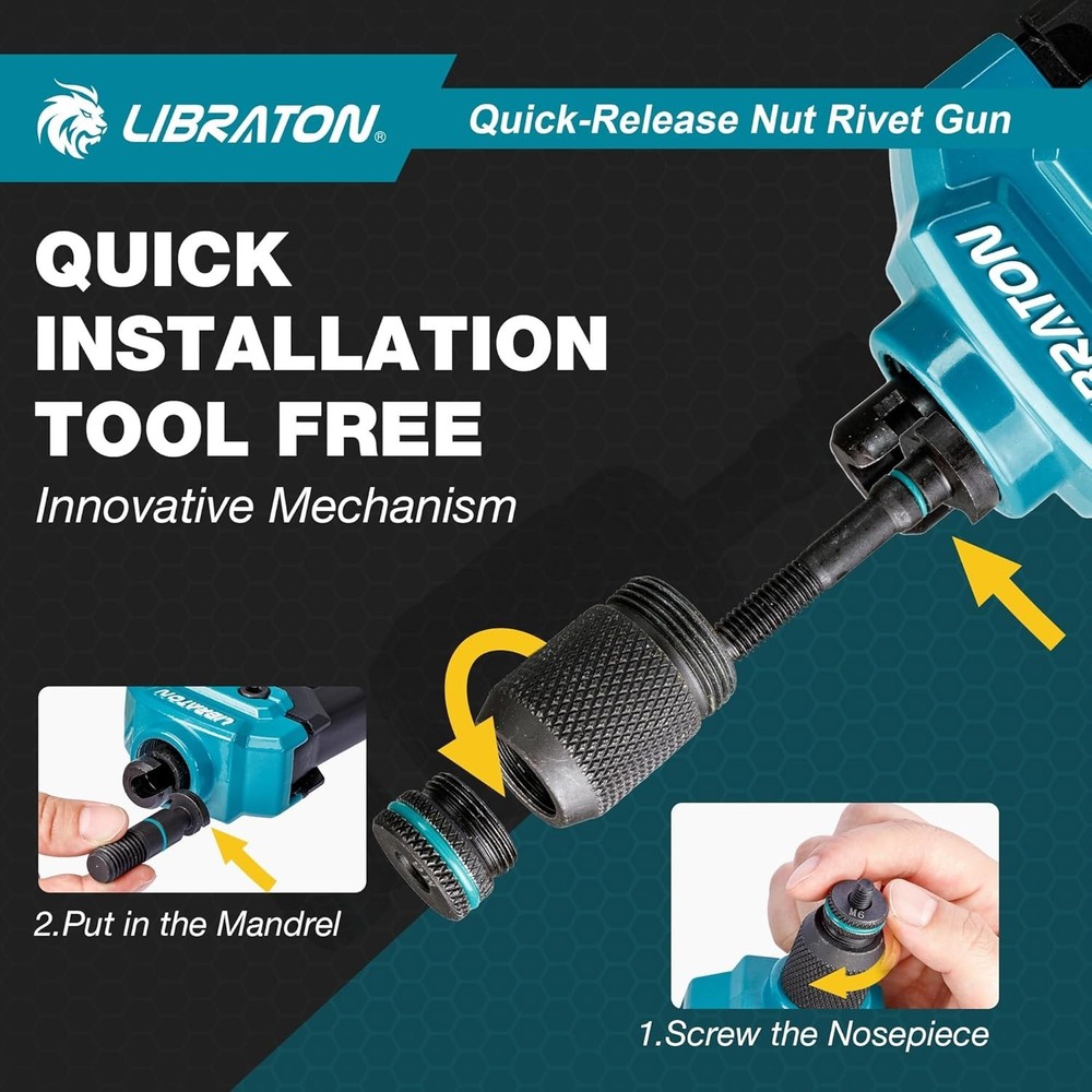 Rivet Nut Tool 16" Rivnut Tool Kit Hand Rivnut Gun 7PCS Auto Release Design