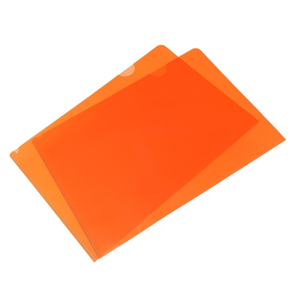 12 Pack L Type Folder, A4 Size Clear Project Pockets Plastic Folders (Orange)