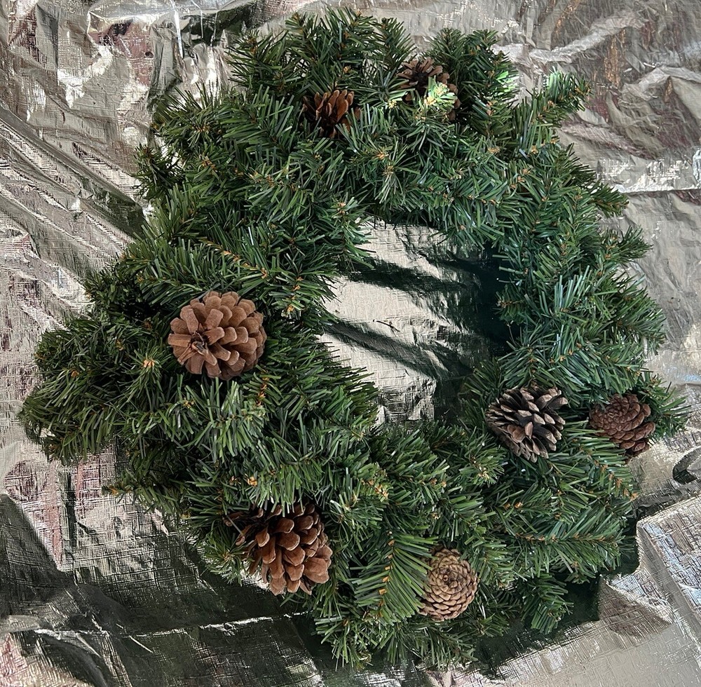 Artificial CHRISTMAS WREATH With PINE CONES 20” Across Front, 5” Deep Pre-Owned