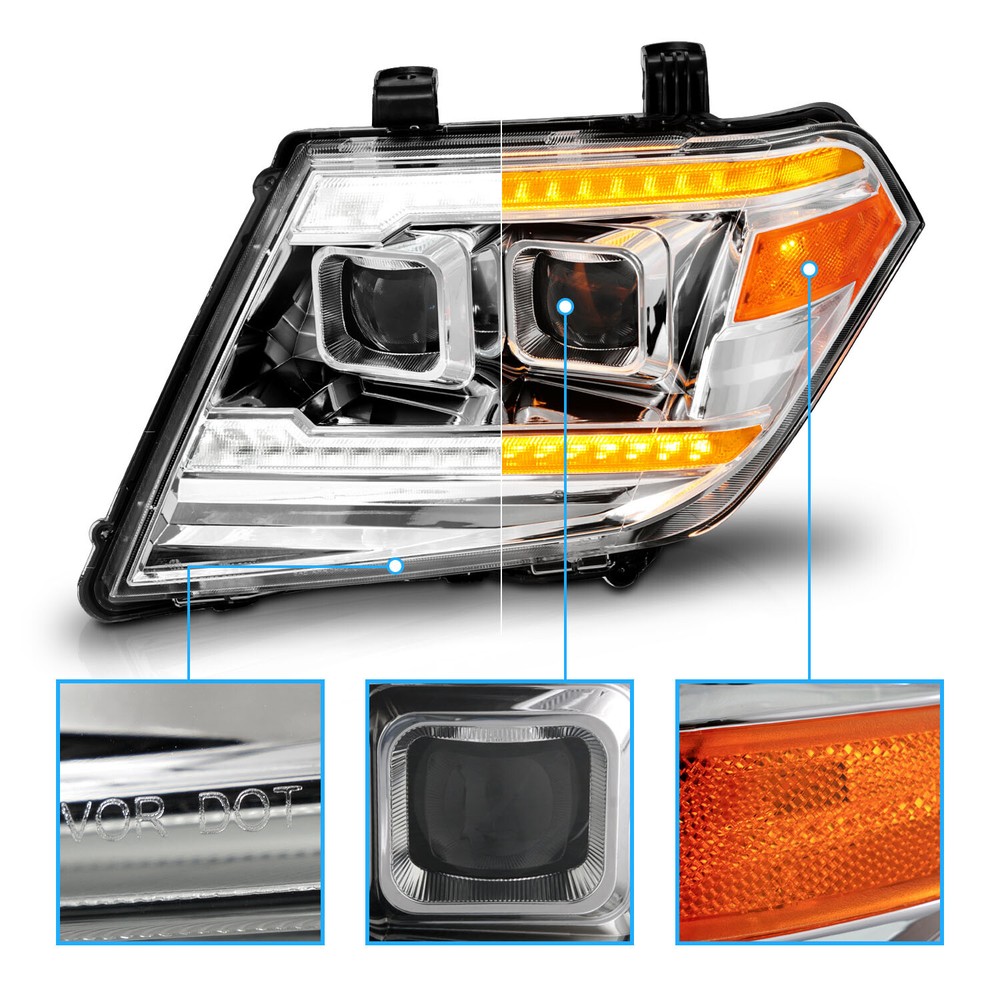 2009-2020 For Frontier LED DRL Switchback Sequential Signal Chrome Headlights