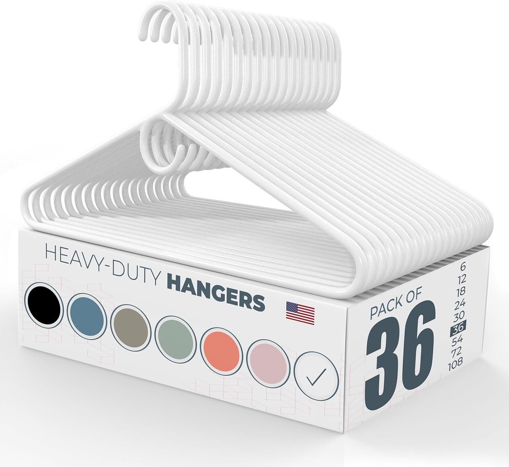 36Pack Plastic Clothes Hangers Bulk,Jacket Coat Hangers, Thick Plastic Hanger
