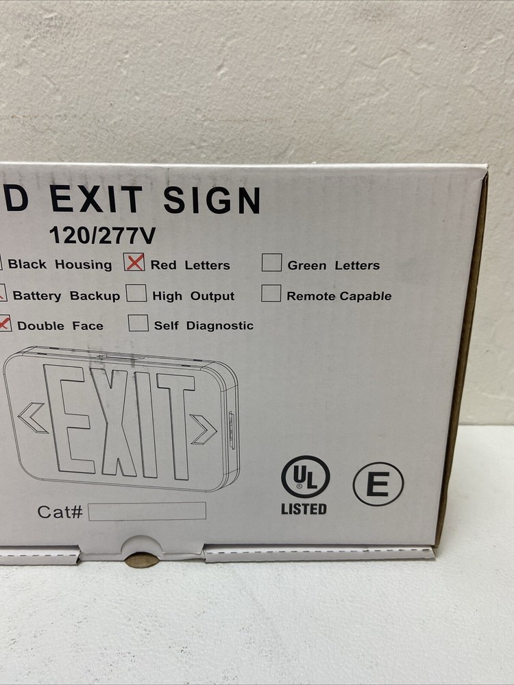 LED EXIT Sign. White Housing / Red Letters / Double Face / Battery Backup