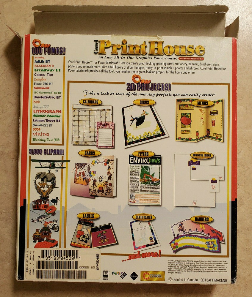 Vtg Corel Print House Macintosh MacOS 7.5 Graphics Program CDFormat NOS 1996