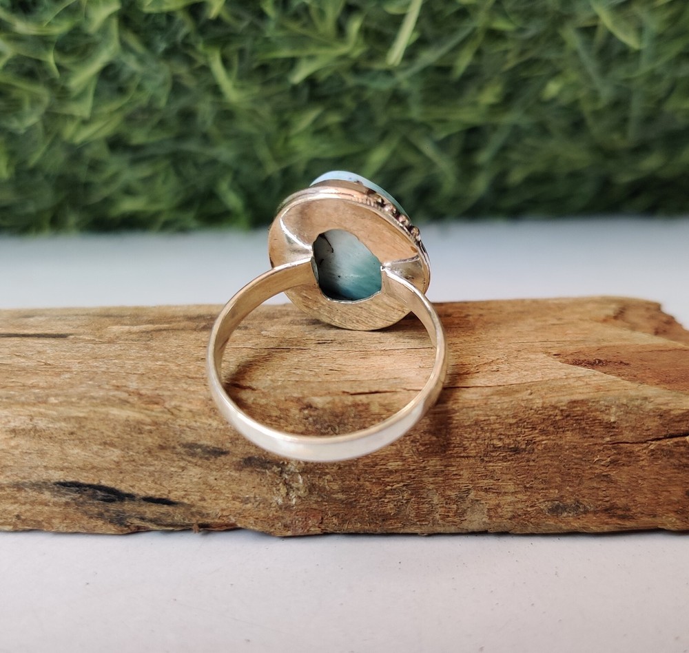Unique Larimar Gemstone Ring 925 Sterling Silver Wedding Gift Statement Ring