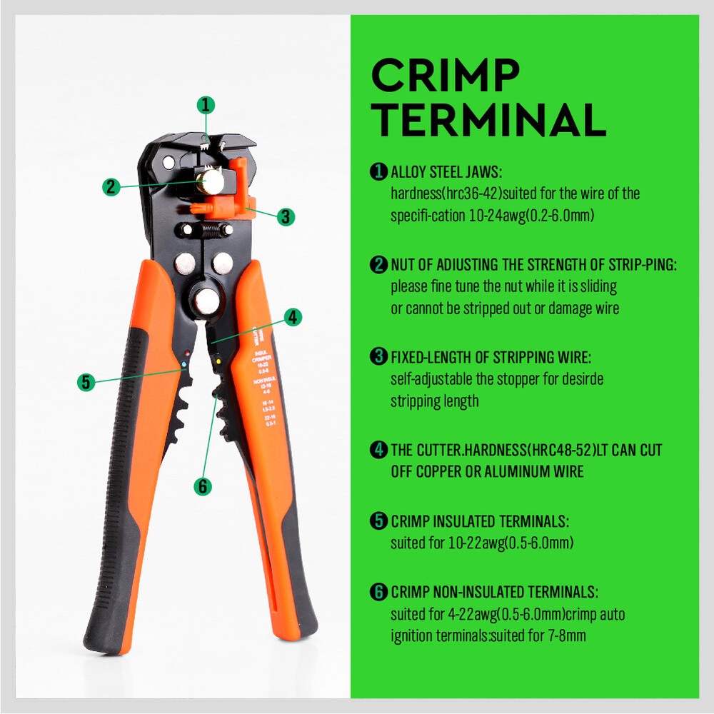 Self-Adjusting Insulation Wire Stripper cutter Crimper Cable Stripping Tools 8"