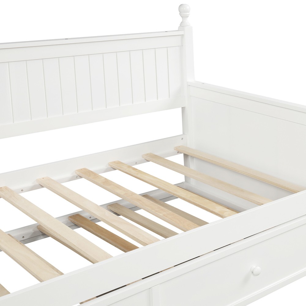 Twin Size Daybed Wood Bed Frame Sofa Bed with Pull-Out Trundle Bed White