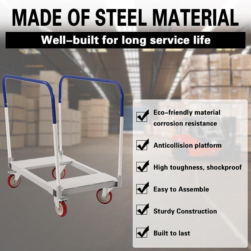 1500 lbs Professional Panel Cart Dolly Rectangular Low Noise with 5inch Caster