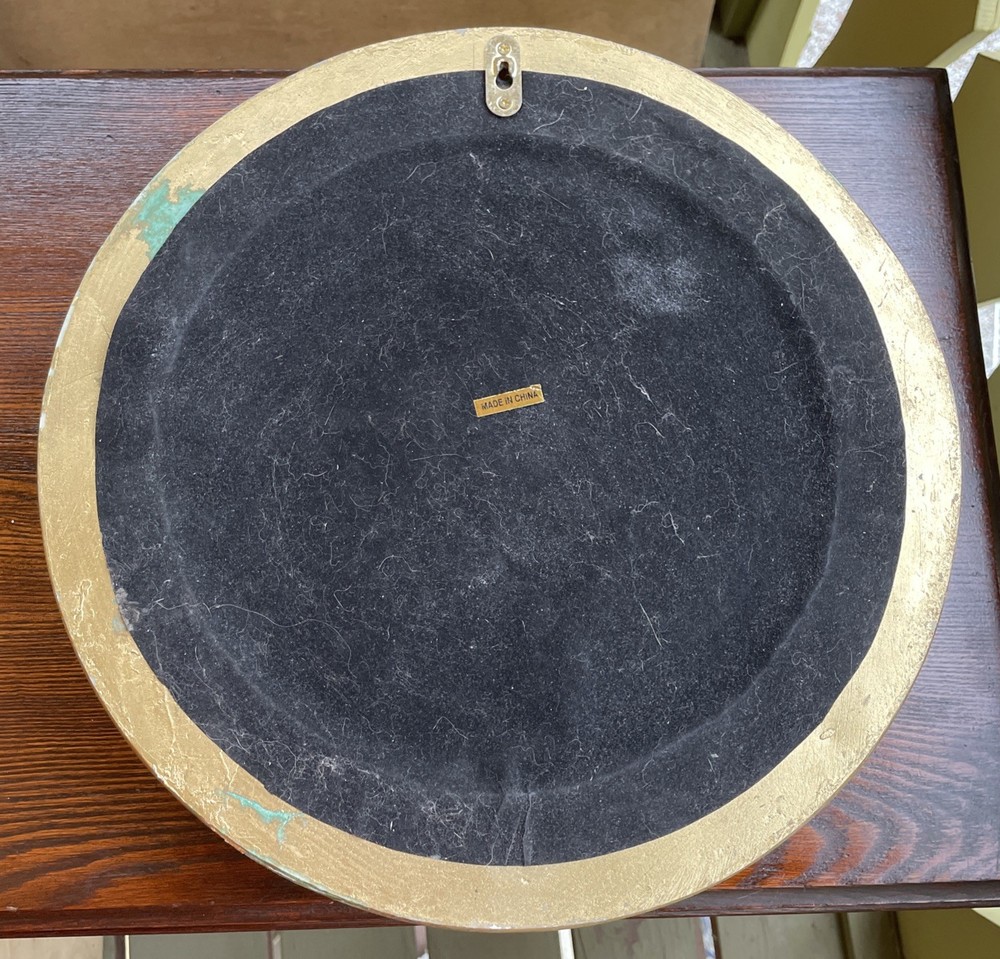 Medium 14.5” Circle Mirror Heavy Goldtone Painted Frame