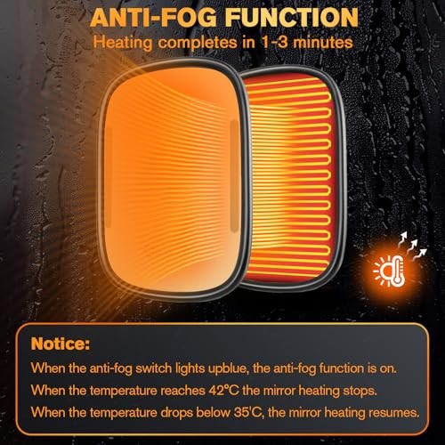 Fogless Shower Mirrors with LED Lights - Rechargeable Wall Mounted Black