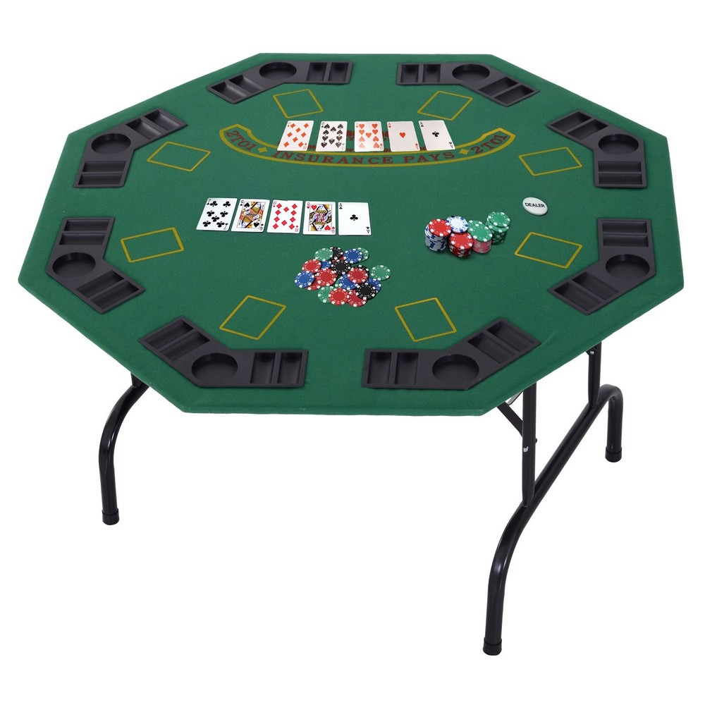 Compact 48" Foldable 8-Player Poker Table with Integrated Cup Holders Smooth